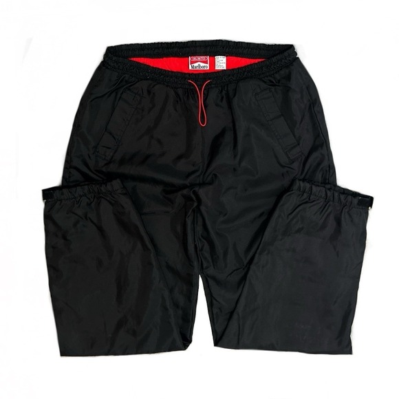 VTG‎ Marlboro Mens L Black Nylon Fleece Lined Rain Parachute Wind Track Pants - Picture 1 of 7